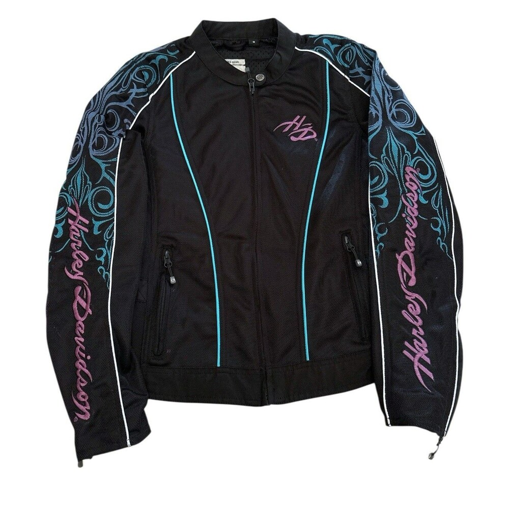 Harley-Davidson Tribal Mesh Jacket Vintage Y2K Purple Blue Womens Medium Moto